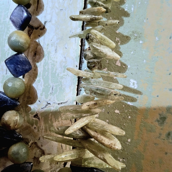 Asymetrical Multi Semi-Precious Stone Blue And Sage Necklace - Picture 3 of 3